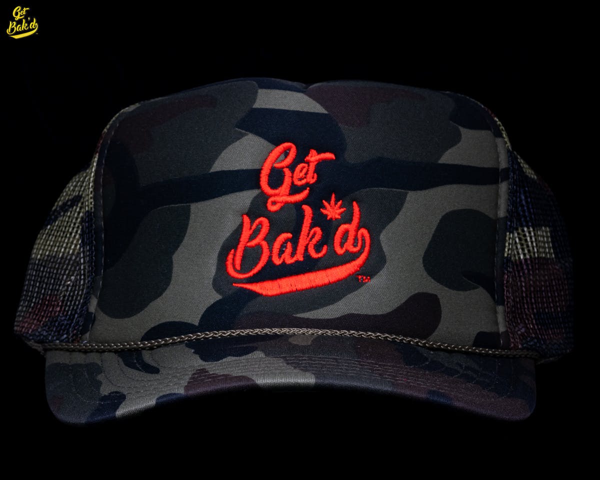 Get Bak'd Spirit Mesh Trucker Snapback Hat (Camo/Orange) - image 1