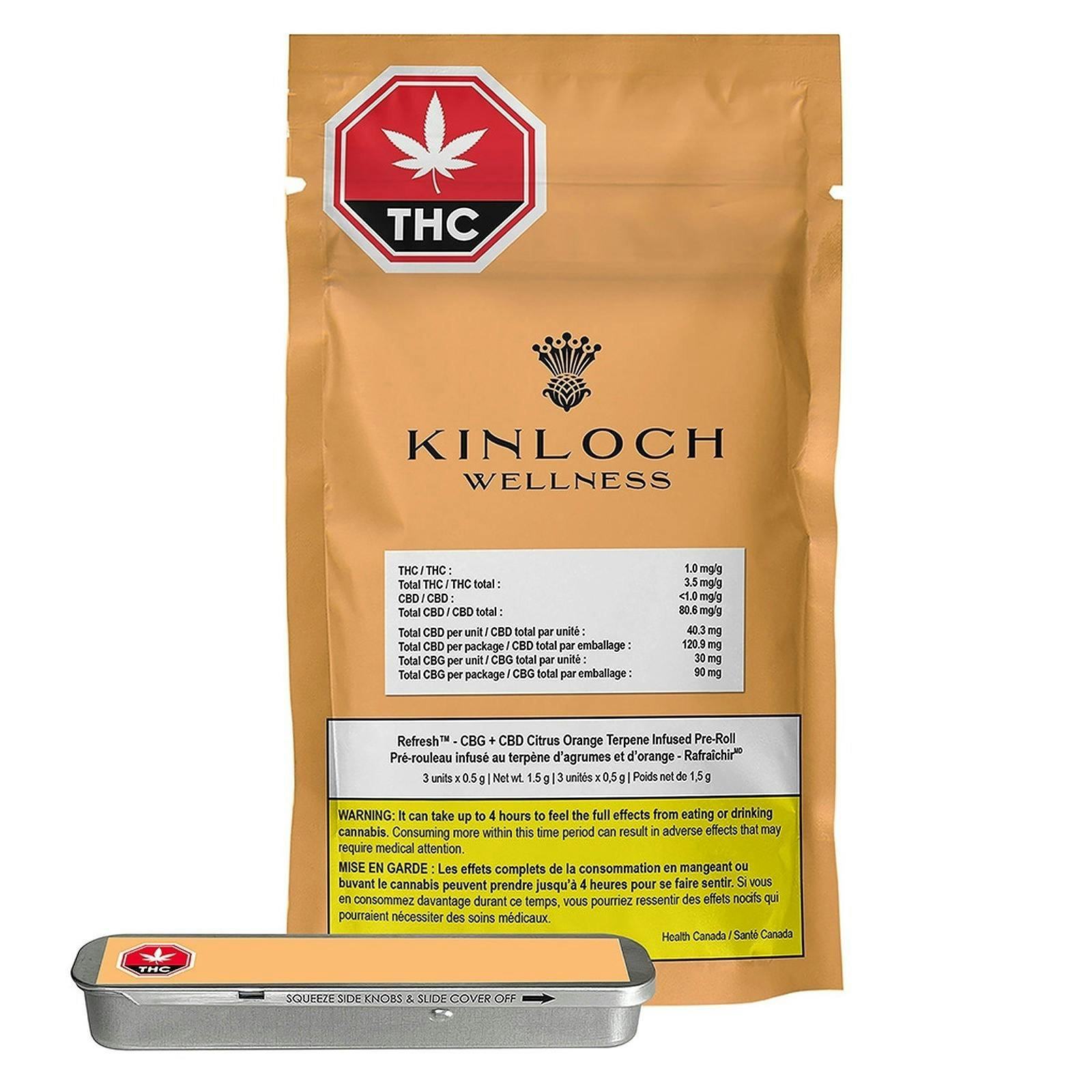 Refresh™ CBG/CBD Pre-Roll Orange Terpene 3-Pack (30 mg CBG/40mg CBD each) - image 1