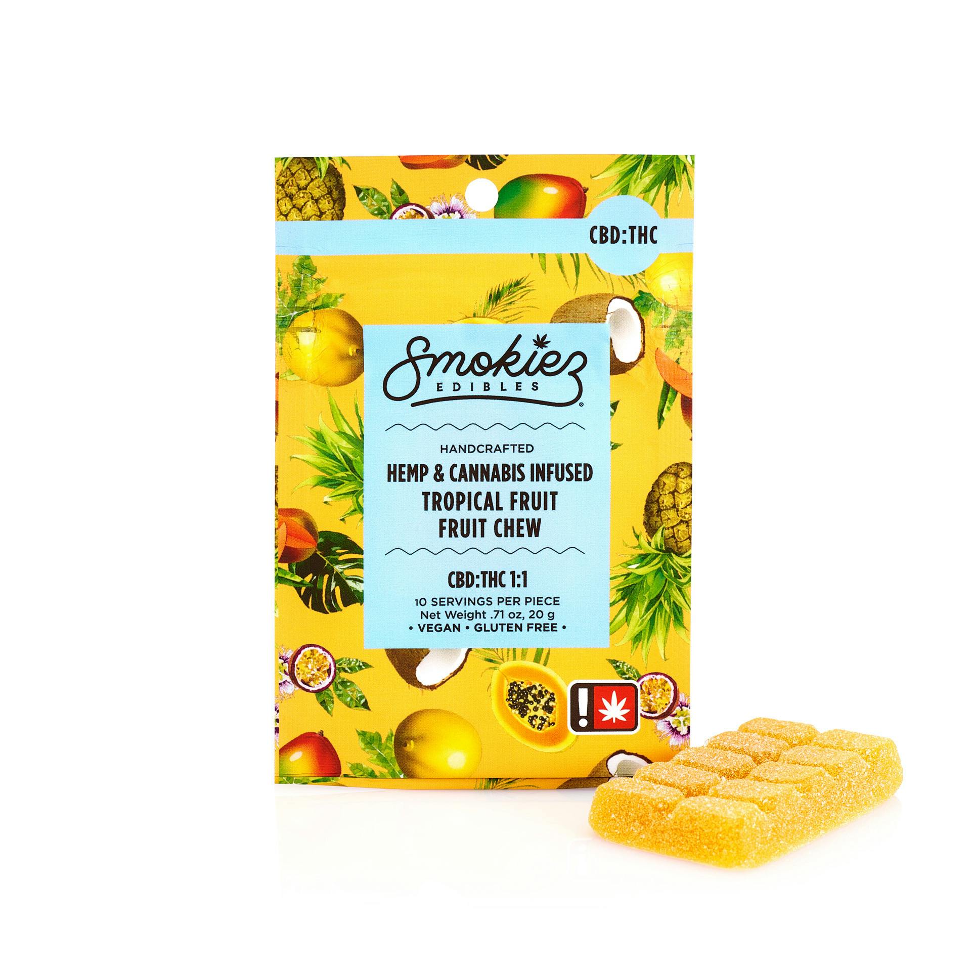 Tropical Fruit 100mg CBD : 100mg THC Scored Single Piece Fruit Chew - OR - image 1