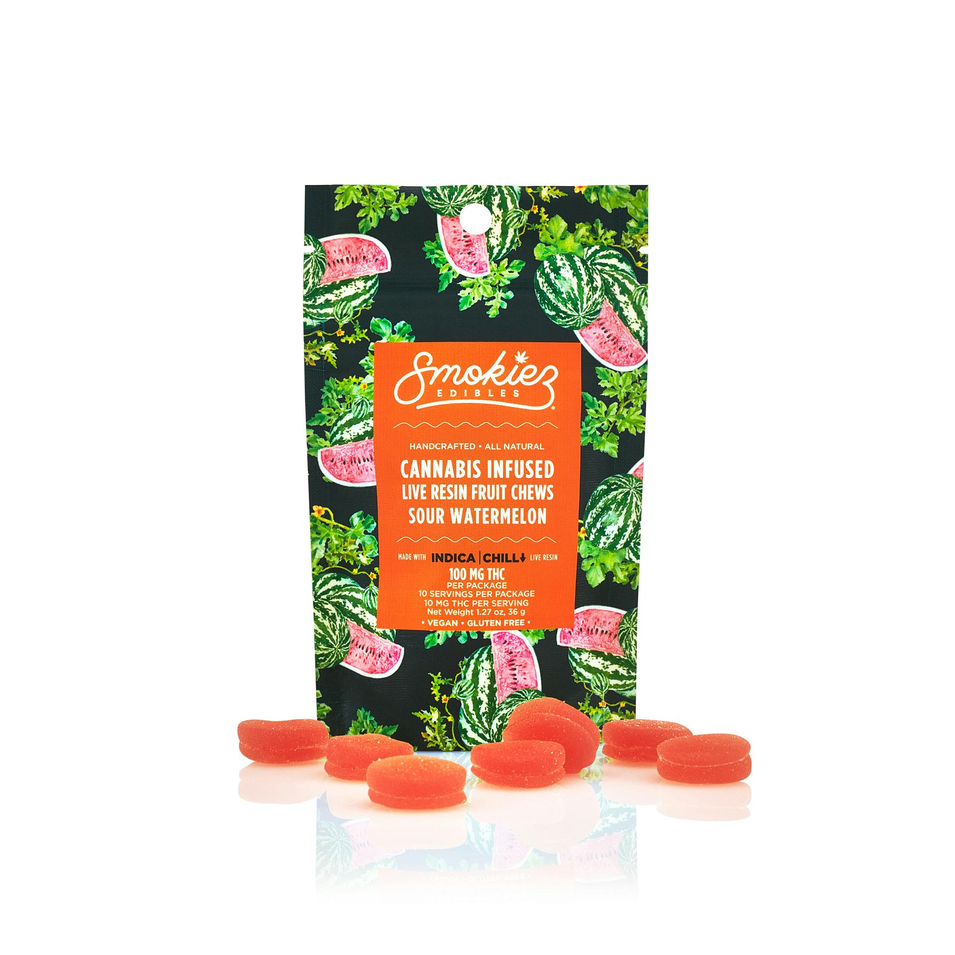 Sour Watermelon Indica 100mg Live Resin Fruit Chews - AZ - image 1