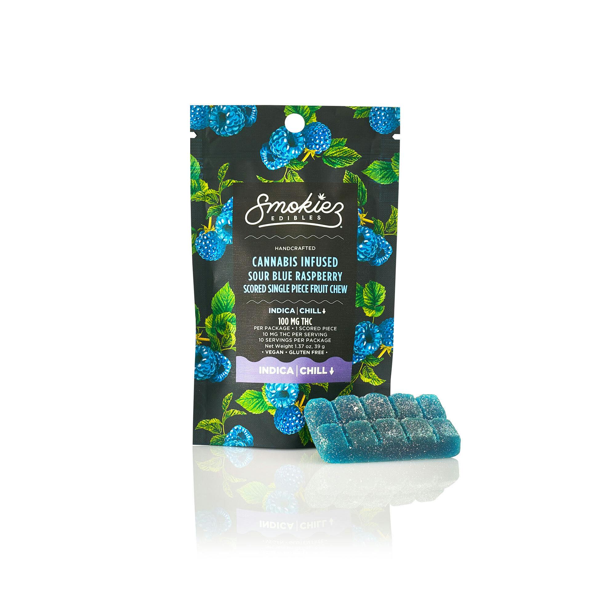 Indica Sour Blue Raspberry 100mg THC Fruit Chews - Scored Single Piece - AZ - image 1