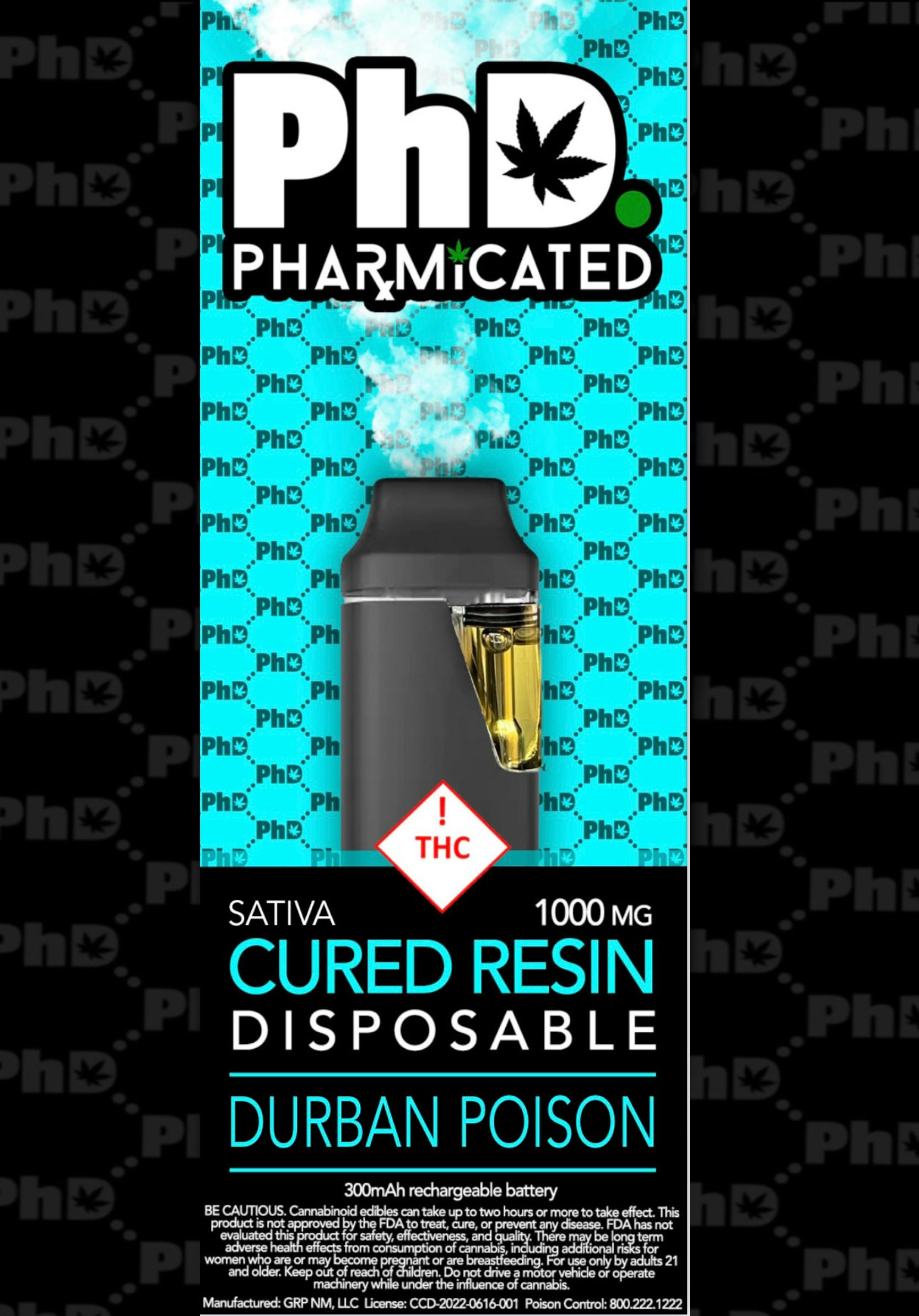 PhD Disposable Cured Resin Vape Cart - Durban Poison (S) - image 1