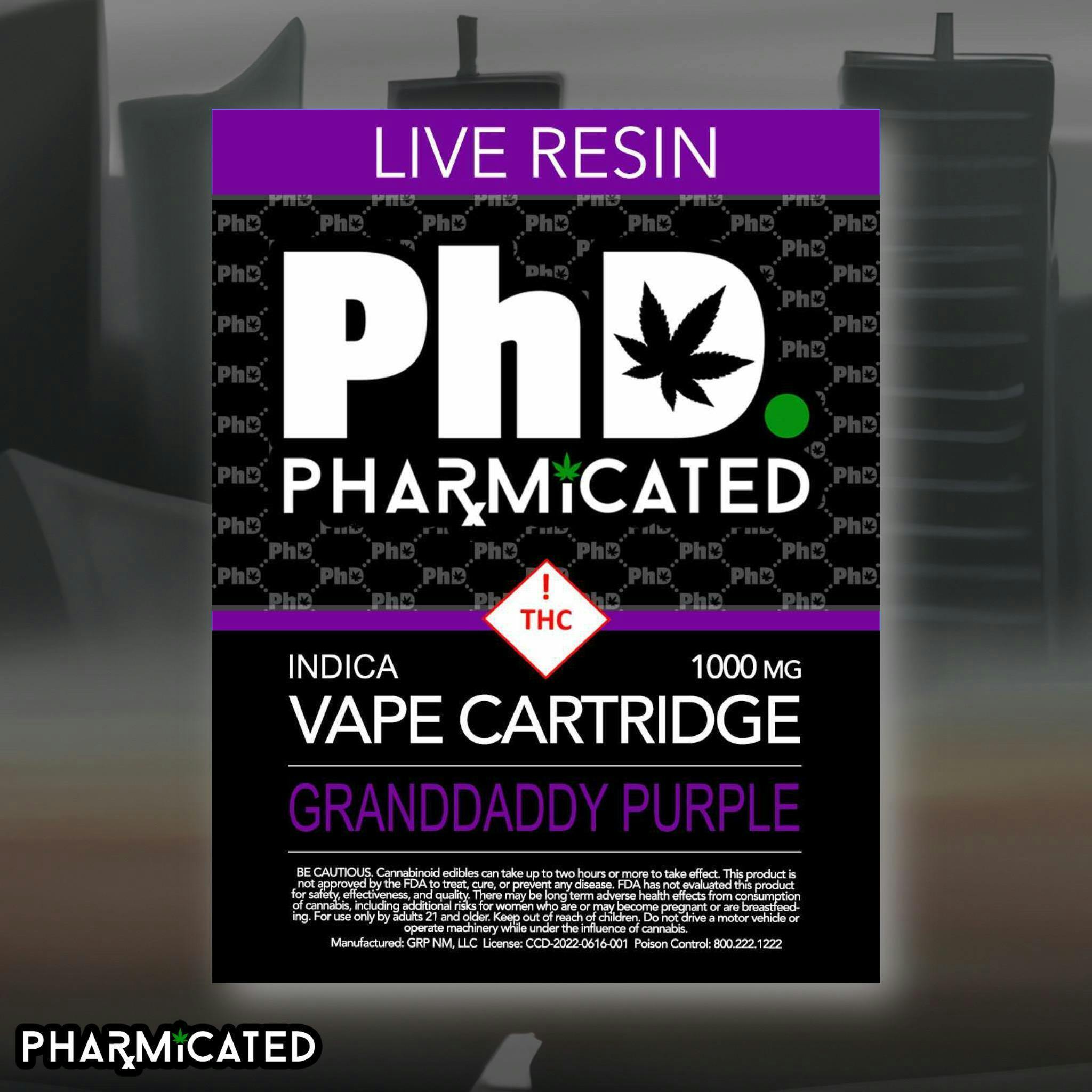 PhD 510 Thread Resin Vape Cart - Granddaddy Purple (I) - image 1
