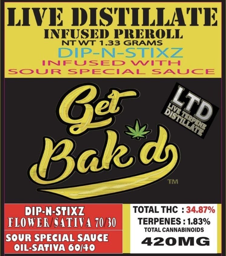 Bak'd Infused 1.33g Pre Roll (Dip In Stickz x Sour Special Sauce) - image 1