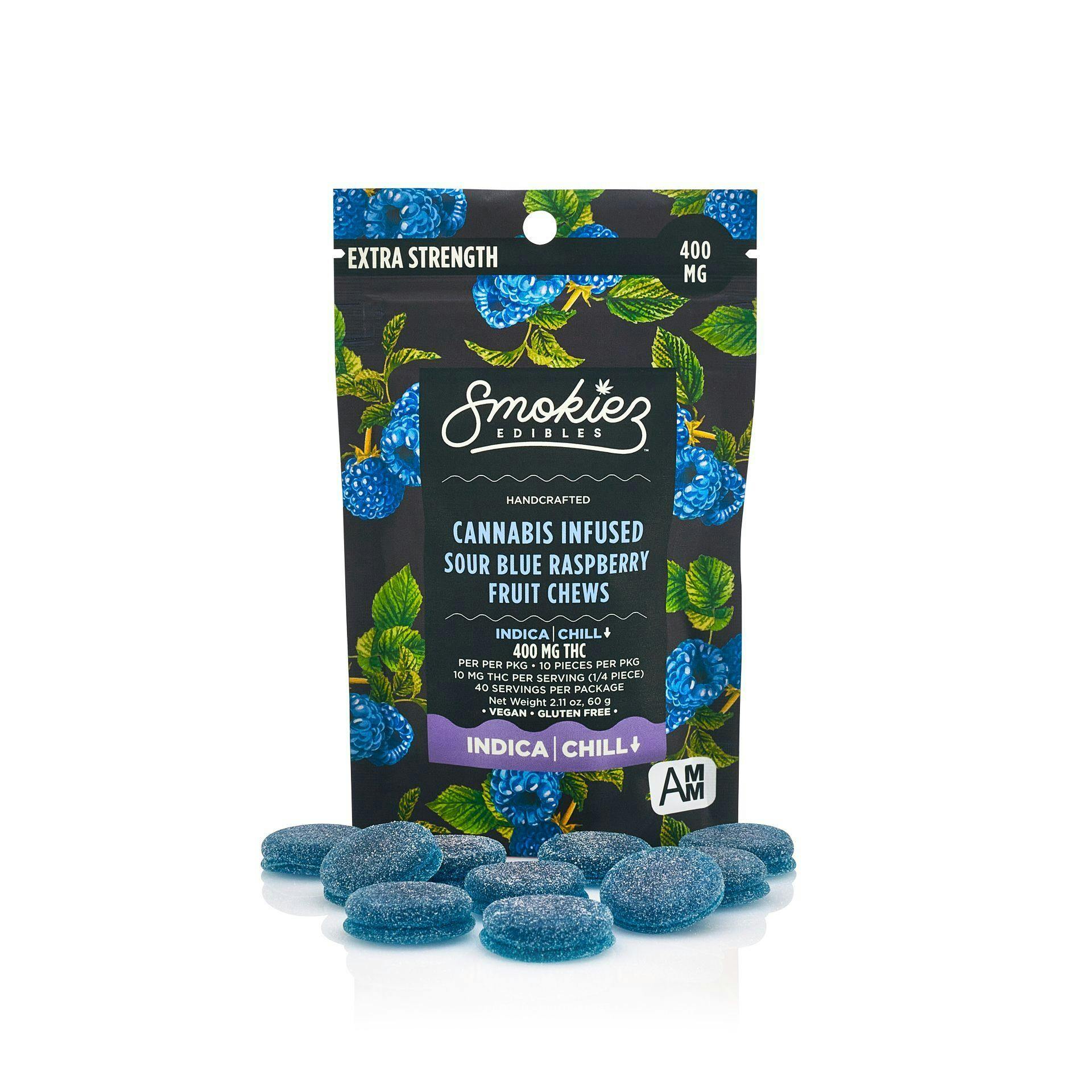 EXTRA-STRENGTHSour Blue Raspberry Indica400mg THC Fruit Chews - image 1