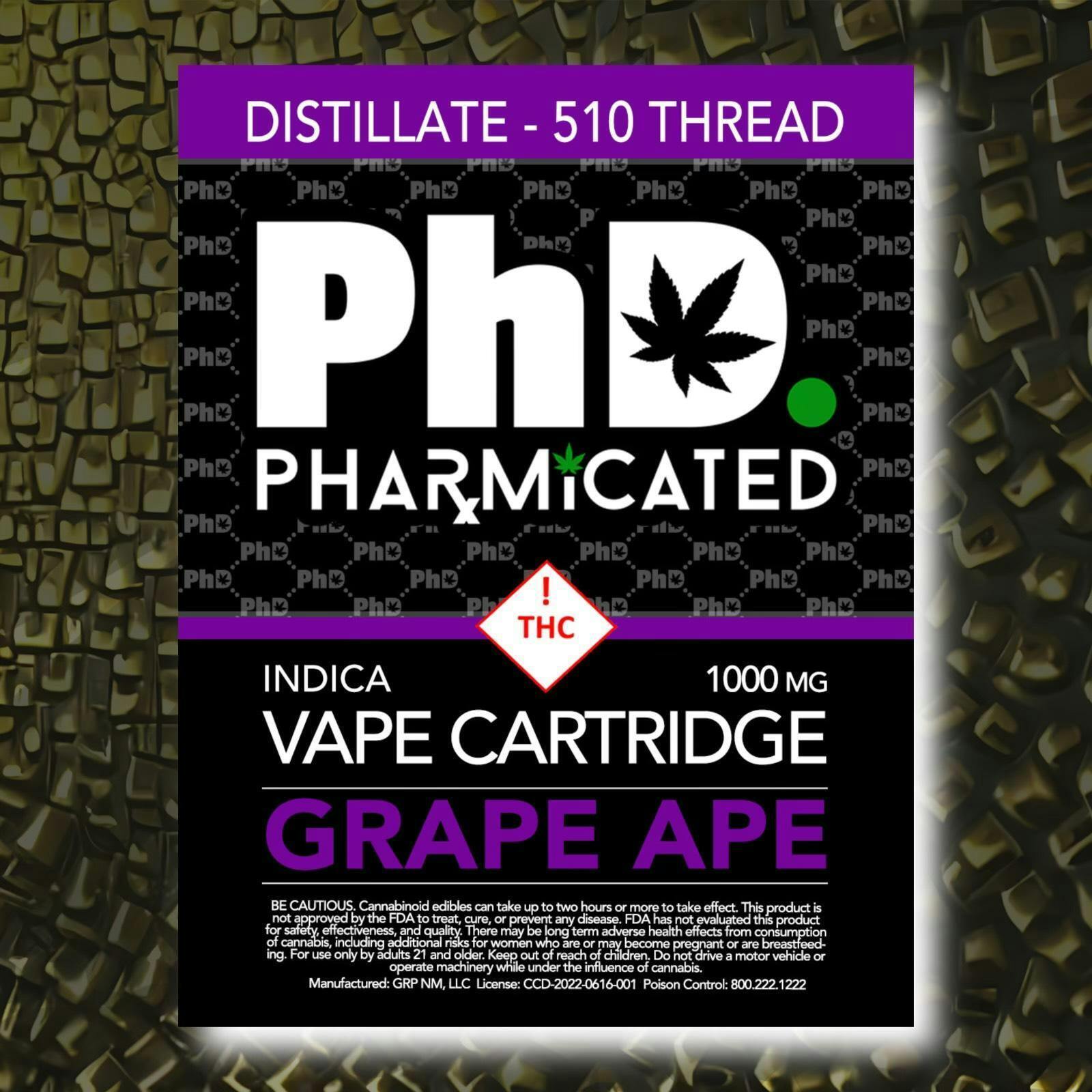 Pharmicated 510 Thread Vape Cart - 1000 mg - Grape Ape (I) - image 1