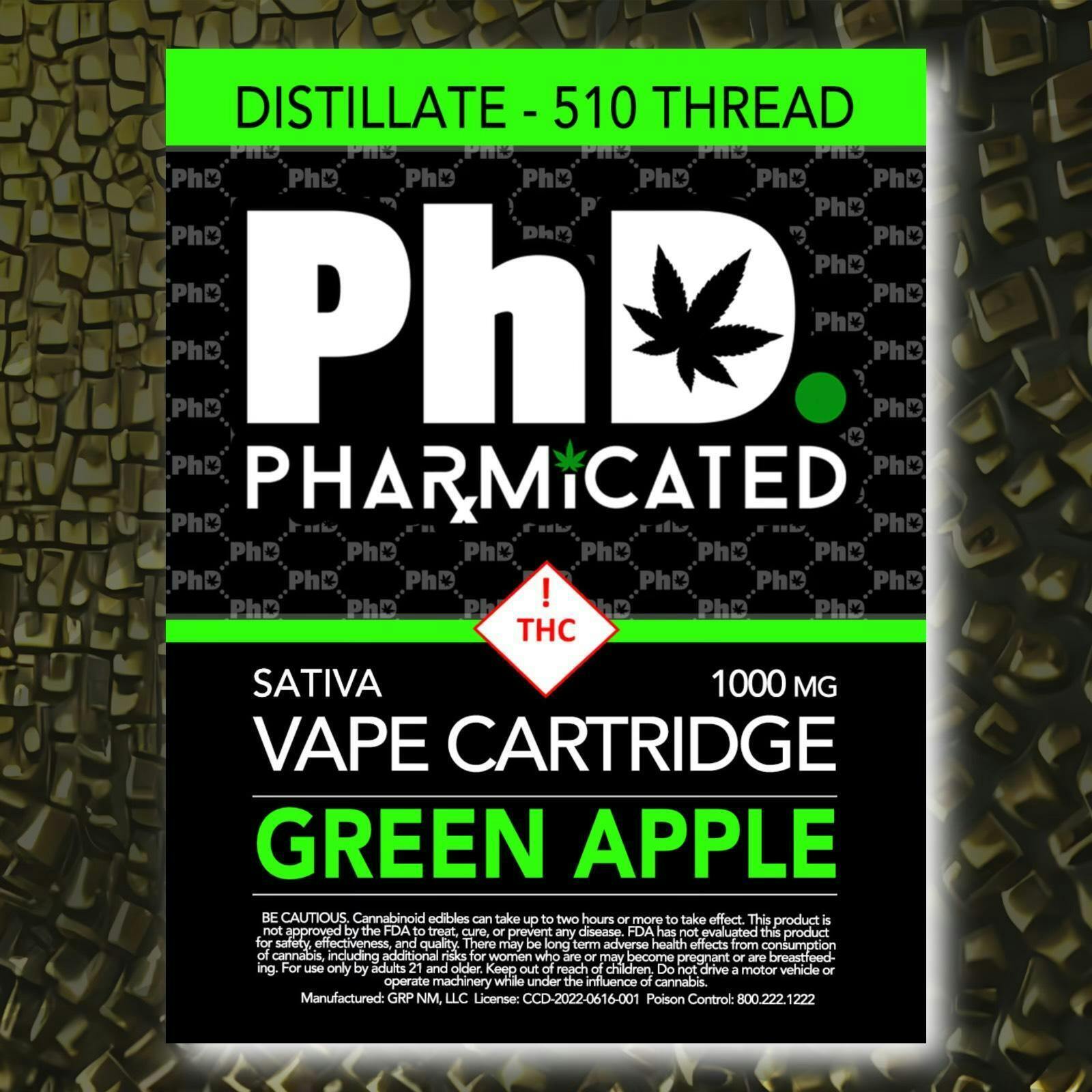 Pharmicated 510 Thread Vape Cart - 1000 mg - Green Apple (S) - image 1