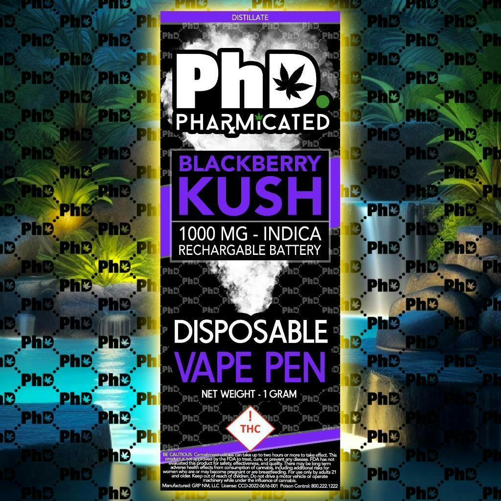 PhD Disposable D9 Vape Cart - 1000 mg - Blackberry Kush (I) - image 1