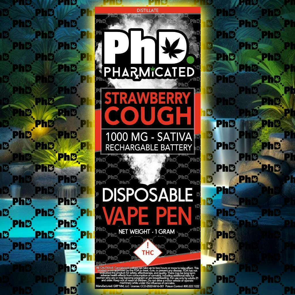 PhD Disposable D9 Vape Cart- 1000 mg - Strawberry Cough (S) - image 1
