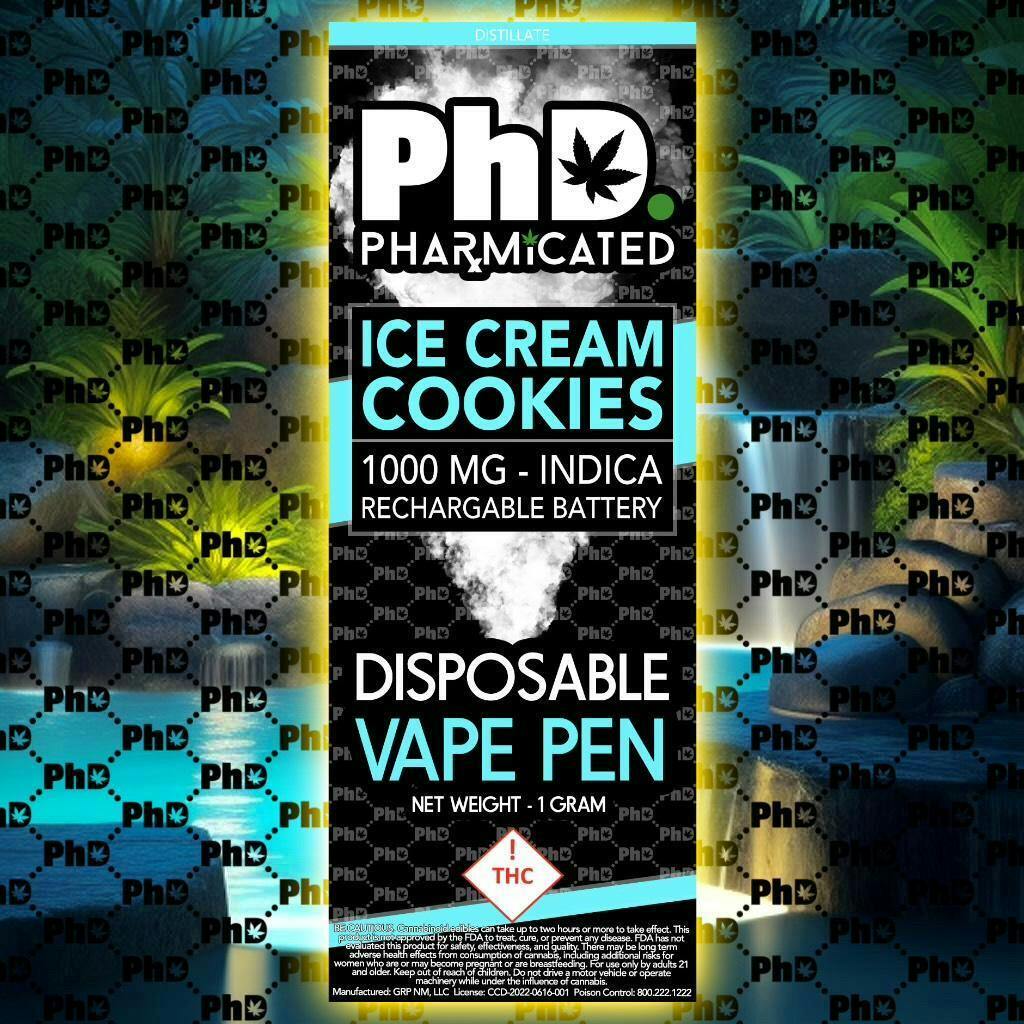 PhD Disposable D9 Vape Cart- 1000 mg - Ice Cream Cookies (I) - image 1