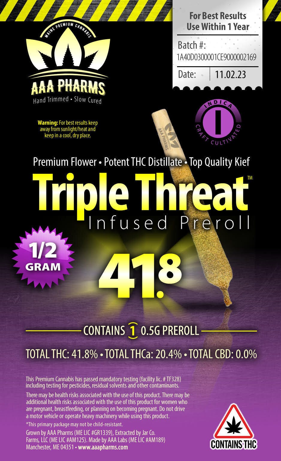 Triple Threat - 0.5g Indica Infused Pre Roll - image 1
