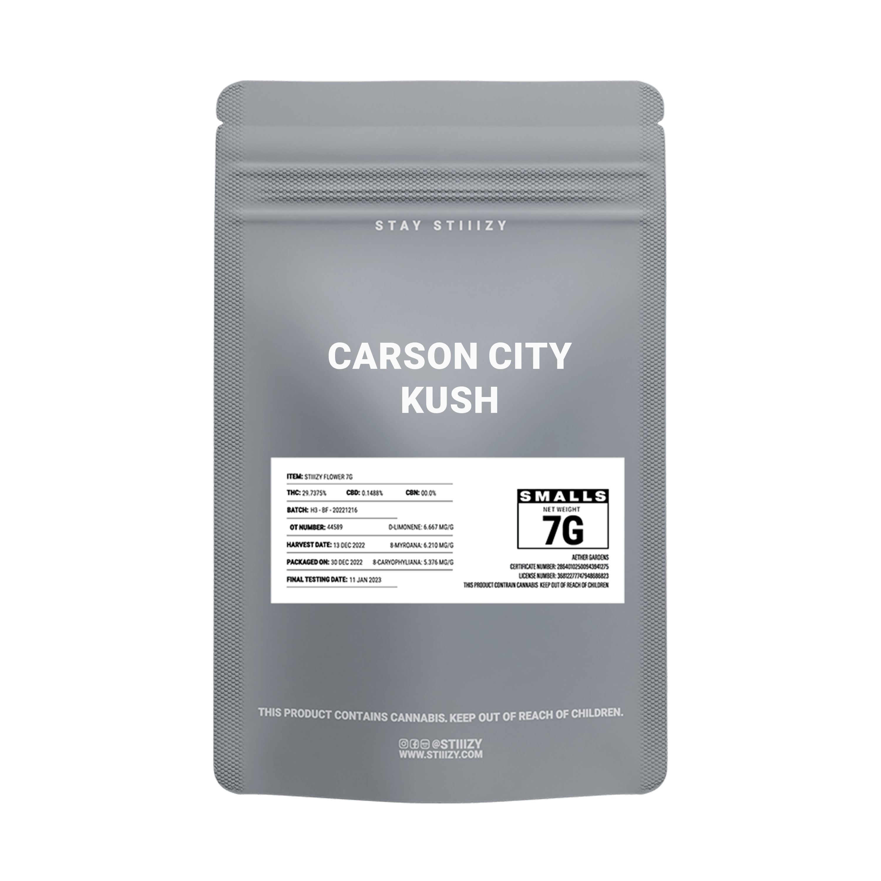 - CARSON CITY KUSH - 7G Grey Label Mylar - image 2