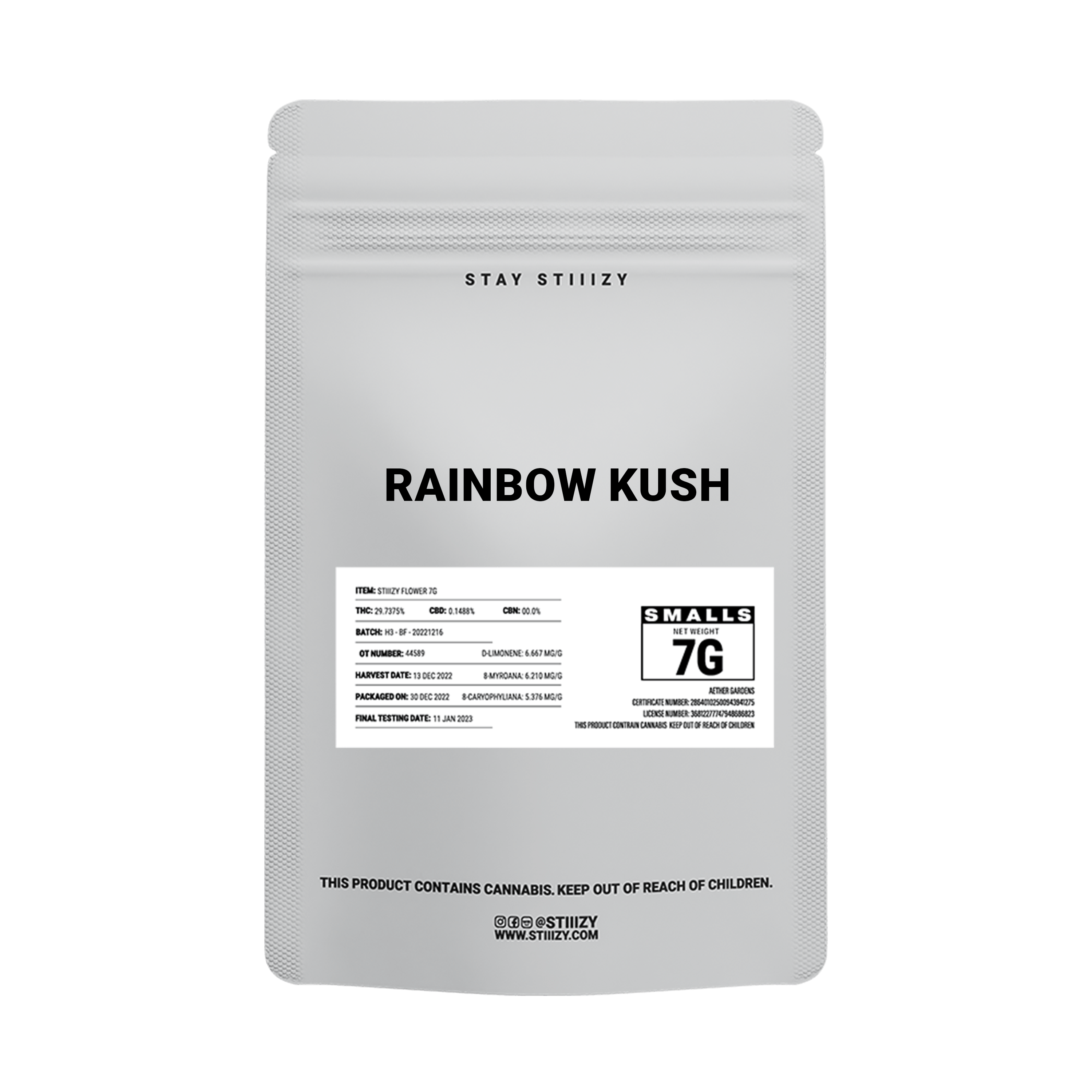 - RAINBOW KUSH - 7G White Label Mylar - image 2