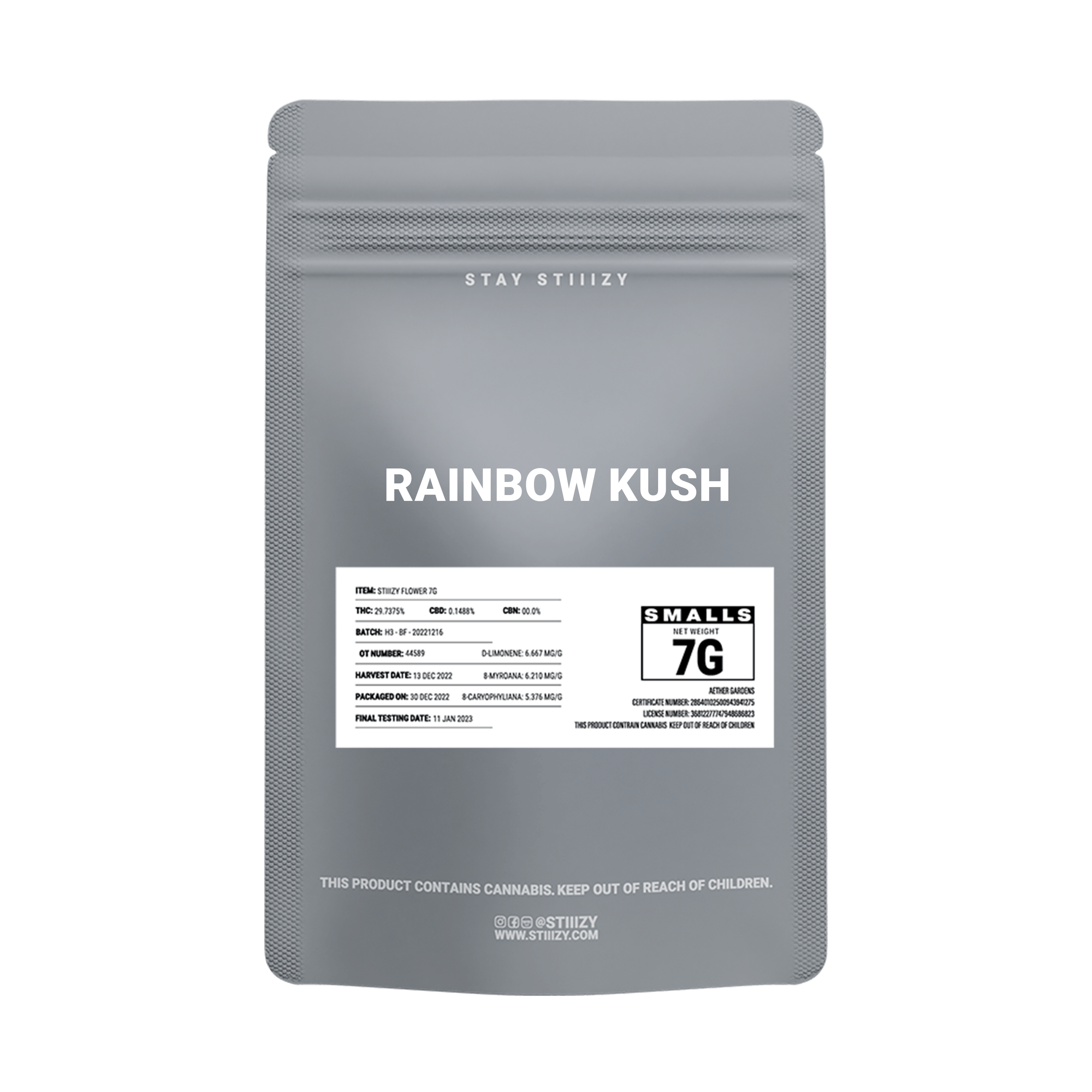 - RAINBOW KUSH - 7G Grey Label Mylar - image 2