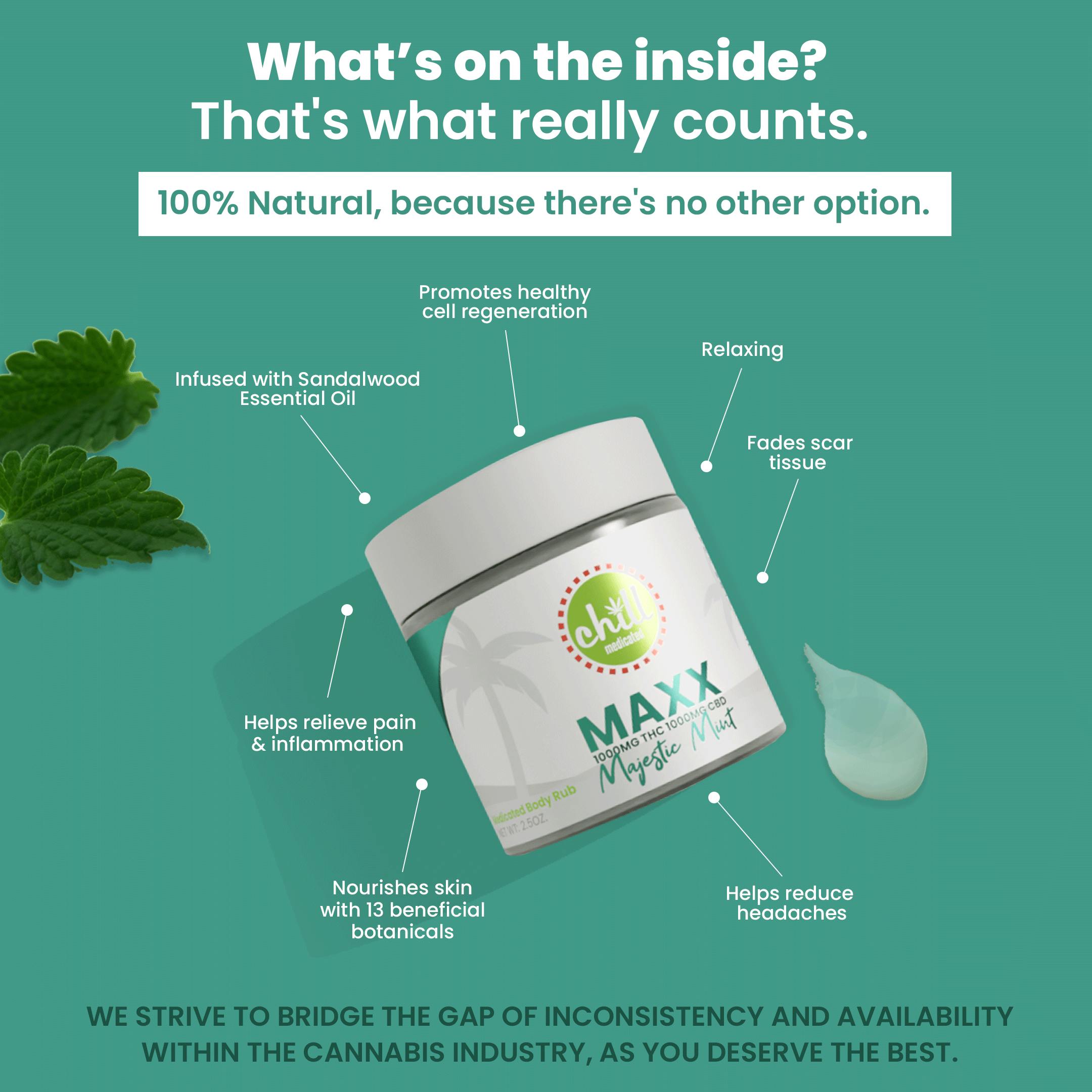 1000mg THC : 1000mg CBD | MAXX Majestic Mint Body Rub | MED - image 2