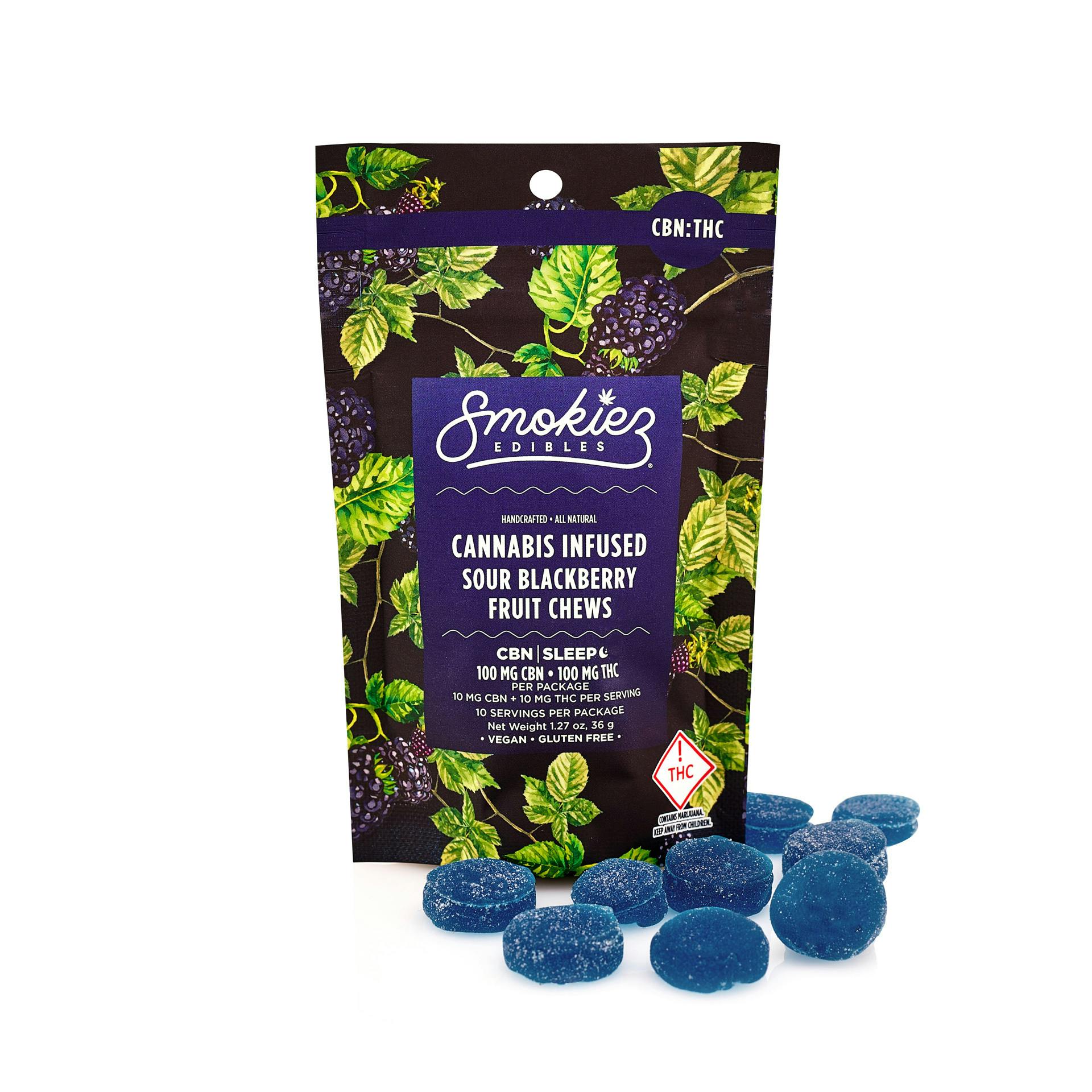Sour Blackberry 100mg CBN : 100mg THC Fruit Chews - CO - image 1