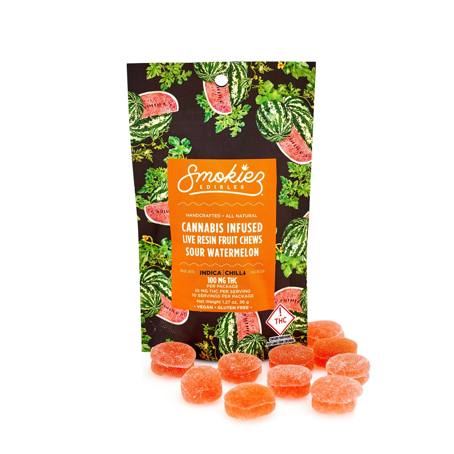 Sour Watermelon Indica 100mg Live Resin Fruit Chews - CO - image 1
