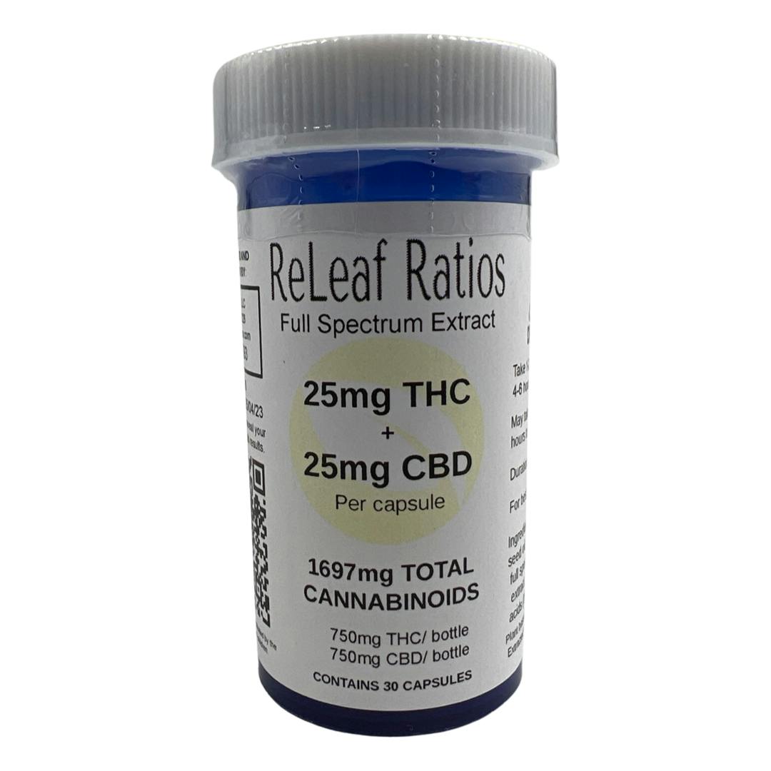 25mg THC : 25mg CBD Capsules (30 Per Bottle ) - image 1