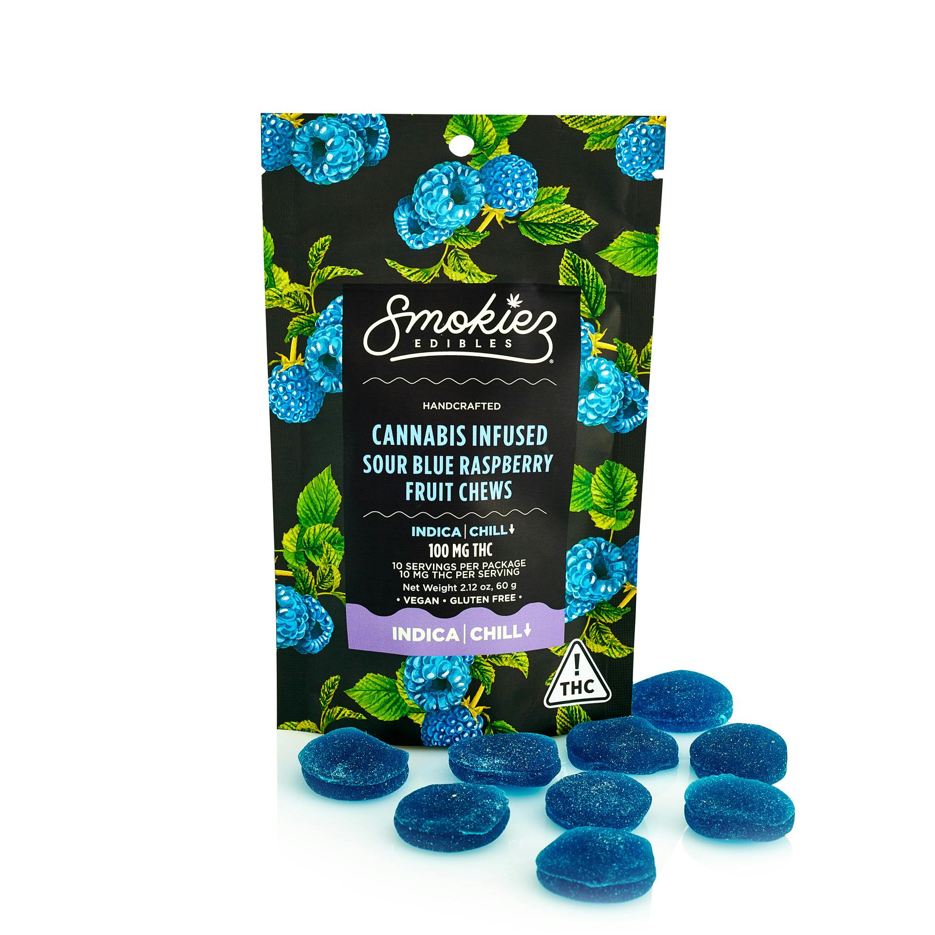 Sour Blue Raspberry INDICA Fruit Chews, 100 mg THC - NV - image 1