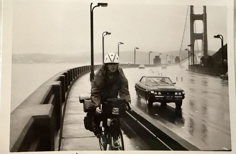 Paul Jolly on the Golden Gate Bridge at the start of the journey.